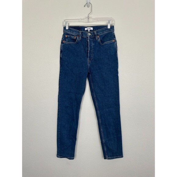 Re/Done Women's 90s High Rise Ankle Crop Button Fly Western Rinse Medium Wash 27 - Picture 2 of 10